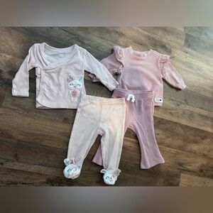 Baby Pink Ruffle Two-Piece Set + Striped Kimono Top & Footed Pants - 6 month lot
